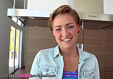 Sexy Short-Haired Teen Gets Her Ass Teased by Huge Cock