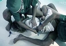 Sluts endure intense filling of mouth and pussy by monster cocks in group fuck