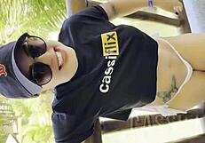 Latina Sucking Cock While Showing Shaved Pussy