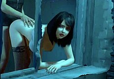 3D skinny Asian babe in fishnets gets slammed hard in wild action