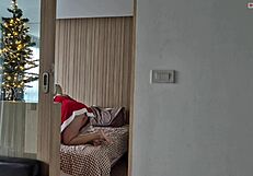 Step sister's solo play leads to steamy Christmas surprise