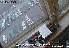 Teen coed with glasses gets quickie fucking and cumshot