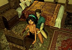 jasmine teases flynn with her curvy body in aladdin parody