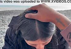 Peruvian Babe Drinks Cum on Beach