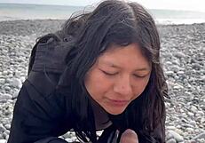 Peruvian Babe Drinks Cum on Beach