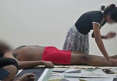 Flashing dick to massage girl in front of wife during session