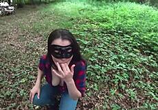 Brunette Deep Sucks Big Cock in Forest with Cum in Mouth