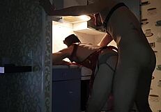 Asmodey and Jasper, the puppies, are cooking dinner together in the kitchen. They make quite a team!