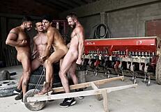 guys having a wild bareback orgy outdoors 😈