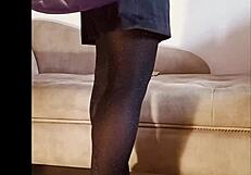 pee in shiny pantyhose while teasing with sexy feet. can her solo fetish show in the toilet get any hotter?