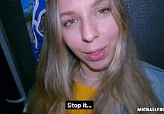 Blonde with Tight Shaved Pussy Cared for After Vodka Drink