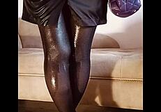 pee in shiny pantyhose while teasing with sexy feet. can her solo fetish show in the toilet get any hotter?