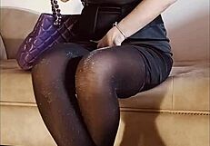 pee in shiny pantyhose while teasing with sexy feet. can her solo fetish show in the toilet get any hotter?