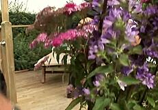 Chunky Blonde Babe Gets Deepthroat And Handjob Outdoors By Two Well-Hung Guys