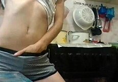 Skinny Brunette Masturbates In Kitchen To Orgasm