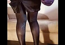 pee in shiny pantyhose while teasing with sexy feet. can her solo fetish show in the toilet get any hotter?