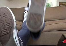 submissive model shows her ass in close up while fucking in panties and sneakers!