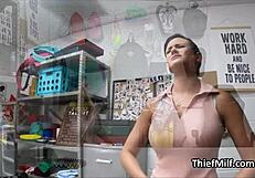 Officer swaps necklace for cock in tight pussy at work