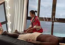 Asian masseuse gives relaxing rub to hung guy who couldn’t hold back. He finished inside hot Latina’s pussy - Lina Nakamura and John Coffee.