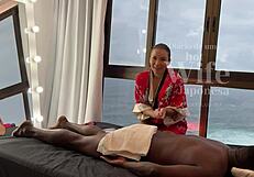 Asian masseuse gives relaxing rub to hung guy who couldn’t hold back. He finished inside hot Latina’s pussy - Lina Nakamura and John Coffee.