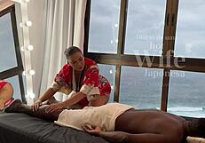 Asian masseuse gives relaxing rub to hung guy who couldn’t hold back. He finished inside hot Latina’s pussy - Lina Nakamura and John Coffee.