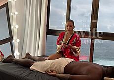 Asian masseuse gives relaxing rub to hung guy who couldn’t hold back. He finished inside hot Latina’s pussy - Lina Nakamura and John Coffee.