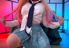 hot student bella hentaigirl stretches holes with toys in cosplay