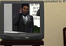 Boss in the office parody displays porn to employees featuring big tits