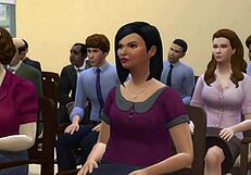 Boss in the office parody displays porn to employees featuring big tits