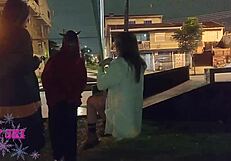 Curvy Tattooed Friends Flash Young Bodies in Public Backstage Group Fun