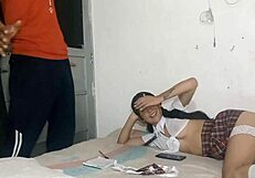 Schoolgirl waits for stepbrother's big cock