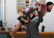 Boss in the office parody displays porn to employees featuring big tits