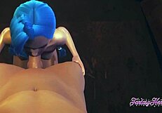 In league of legends hentai, jinx gives uncensored pov blowjob in 3d cosplay costume