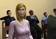 Boss in the office parody displays porn to employees featuring big tits