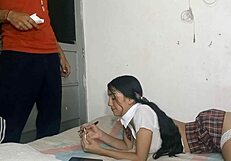 Schoolgirl waits for stepbrother's big cock