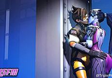 Animated 3D lesbian yuri sharing steamy hentai kisses