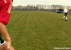 Spain vs Germany rematch with teen 18+ brunettes kissing outdoors in public European event