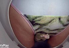 Housewife’s wet panties on toilet bowl cam