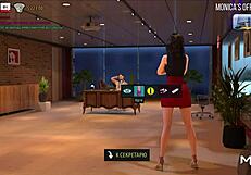 Oiled up 3D model dances in fashion business game.