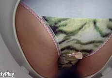 Housewife’s wet panties on toilet bowl cam