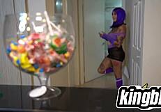 Milf whore gets tricked into anal and face fucking on halloween