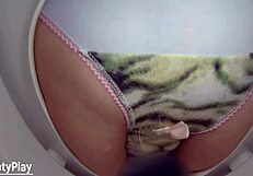Housewife’s wet panties on toilet bowl cam