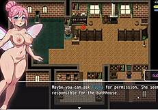 in lost lagoon harem game ep 3, she fell in the water without panties, huge boobs exposed