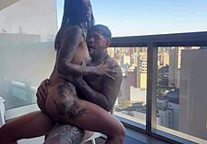 a cunhadinha shocked me with fishnet panties on hotel balcony