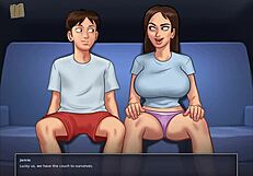 summertime saga unfolds with shaved riding and monster cock