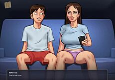 summertime saga unfolds with shaved riding and monster cock