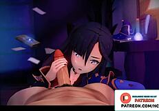Cartoon sex with big ass babe while playing Overwatch