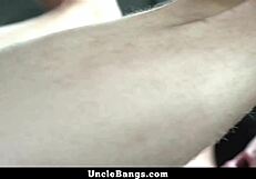 Twink stepson roughly rides father-in-law's massive cock in intense car orgy