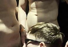 Orgy in nightclub bathroom with dio