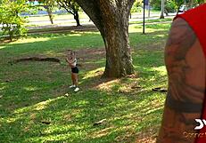 Big tits neighbor gets a rough outdoor fucking